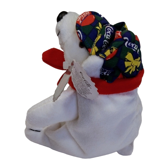 1998 Collectible Coca Cola Bean Bag Plush Polar Bear Checker Cap & Scarf 6". - Picture 11 of 14